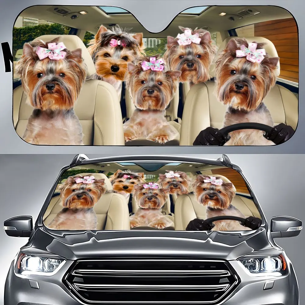 

Yorkshire Driving Car Interior Front Windshield Sun Shade,Auto Accessories Dogs Hairpin Sunshade for SUV- Blocks Uv Rays Protect