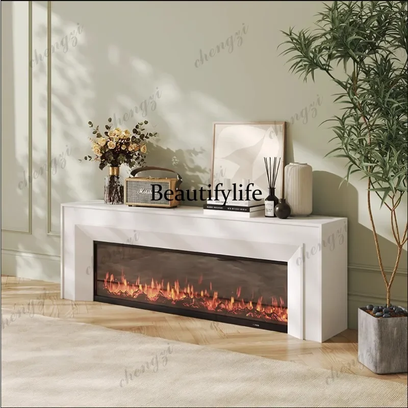 03 French fireplace cabinet light luxury cream wind TV cabinet American simple simulation fire fireplace European heating
