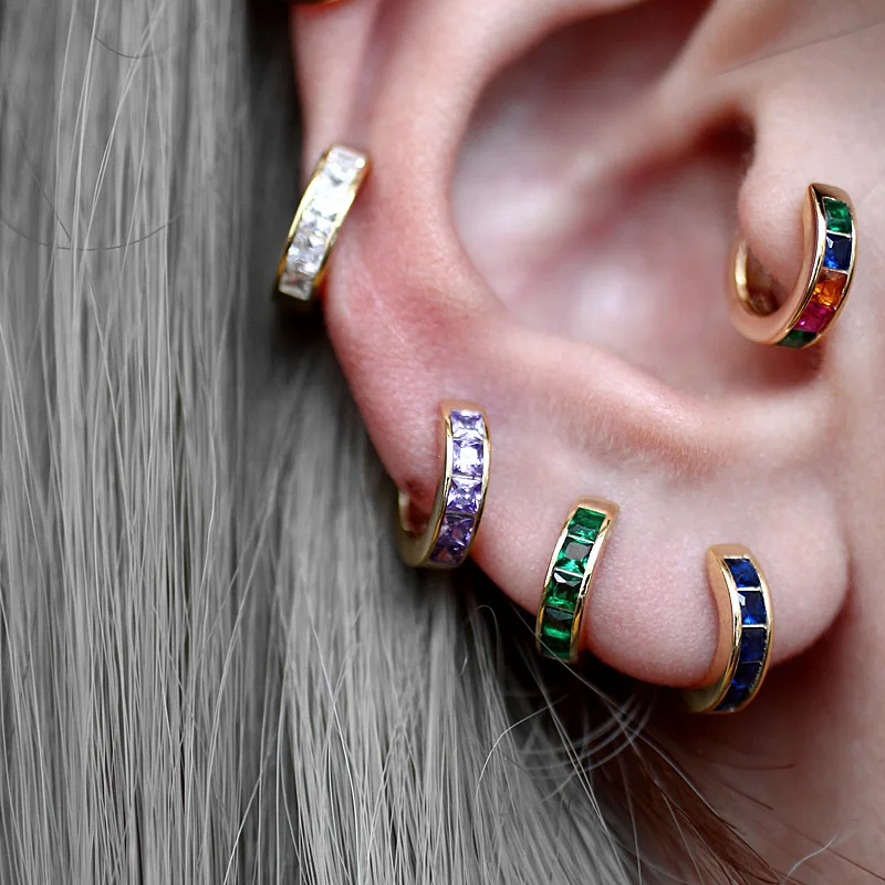 Trendy single row earings buckle geometric simplicity colorful inlaid diamond earrings for men and women suitable jewelry gifts