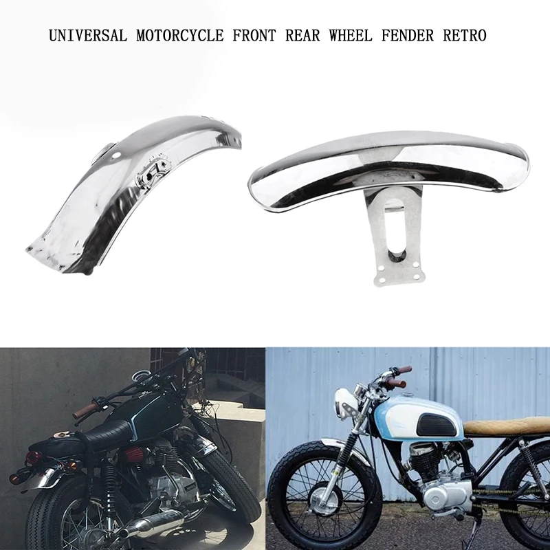 Universal Motorcycle Front/Rear Fender Retro Black \\Chrome Tire Position Mudguard Splash Guard For Honda CG125 GN125 Cafe Racer