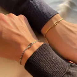 Badu Stainless Steel Snake Chain Handmade Knot Couple Bracelet for Women Men Fashion Jewelry Gift