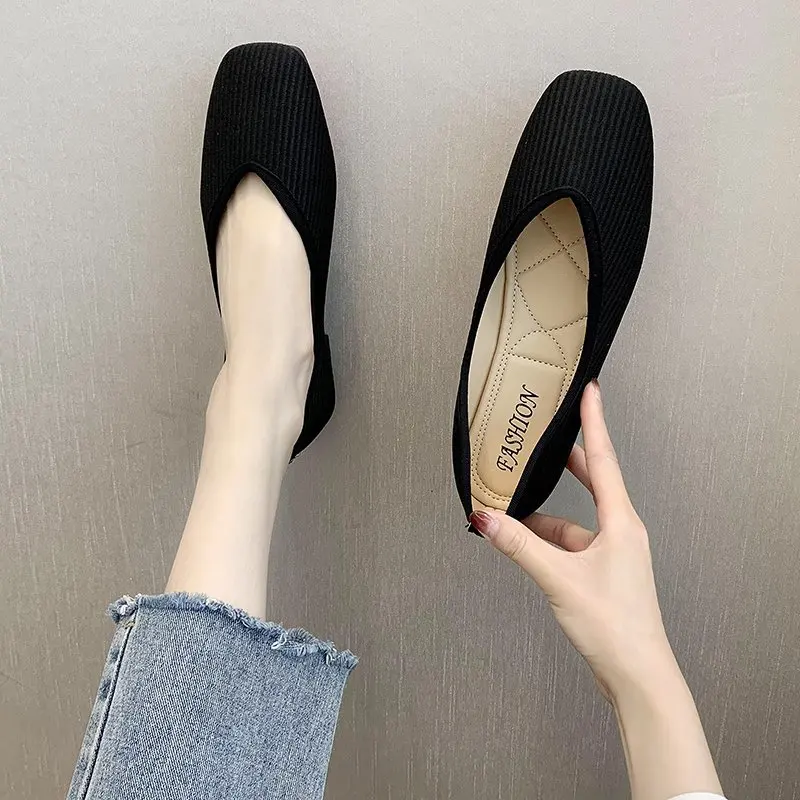 Modeschoenen voor dames Klassieke flats Dames Zomer Casual instappers met vierkante neus Holle stretchstof Vlinderknoop Platformflats