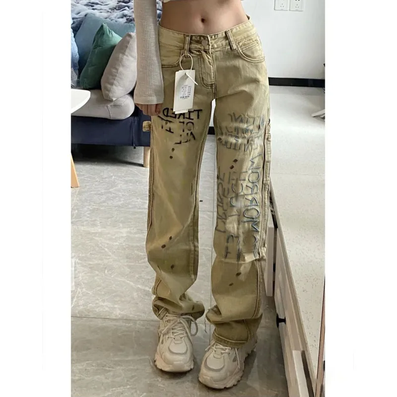 

Gothic Hip Hop Jeans For Women High Waist Slim Straight Korean Style Harajuku Denim Pants 90s Vintage Fashion Jeans Female Yk2