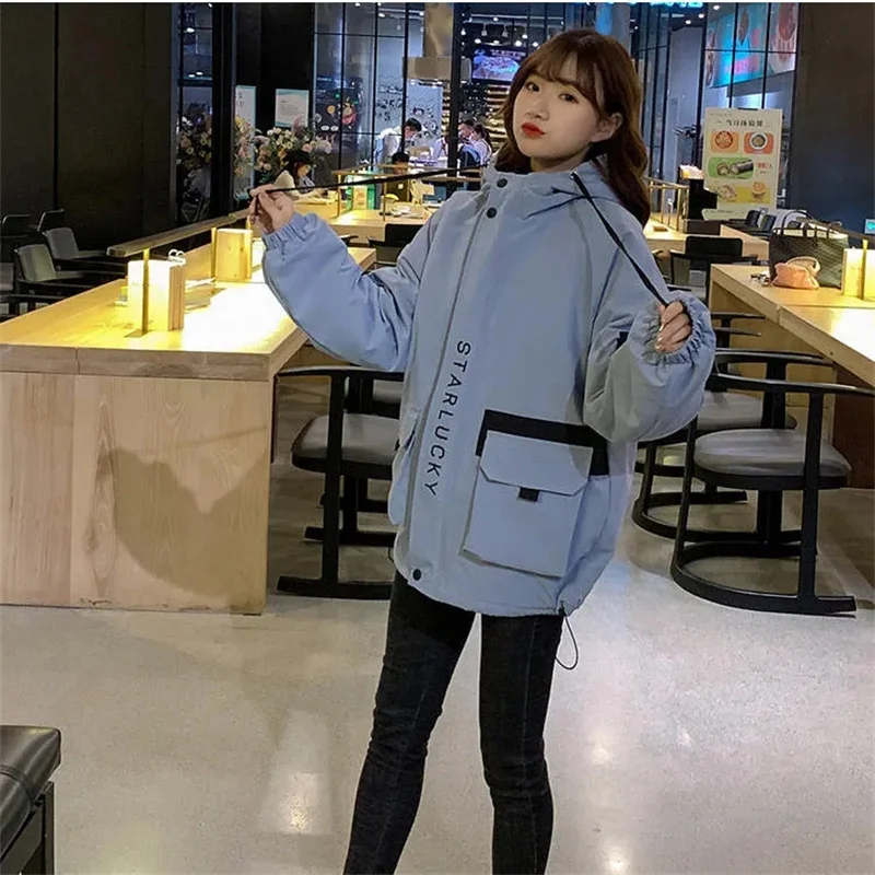 Damska kurtka płaszcz 2025 wiosna jesień nowa wiatrówka z kapturem na co dzień z długim rękawem damska kieszeń zamek błyskawiczny luźna odzież wierzchnia