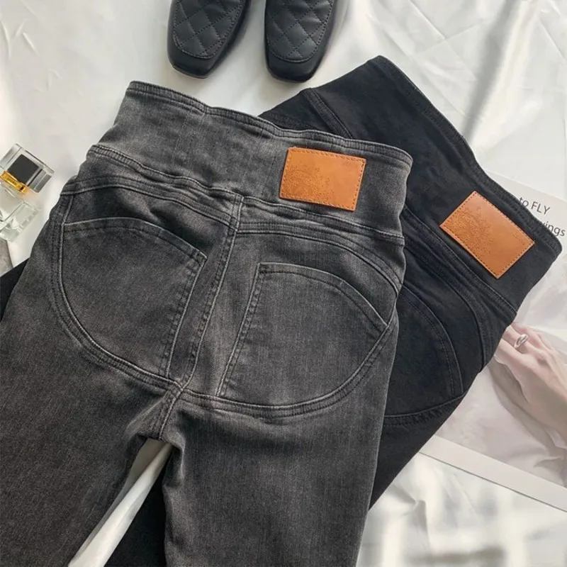 Jeans met hoge taille voor dames Nieuwe herfst- en winterstijl Elastisch afslankend strak hijsbillen Kleine voeten 9-inch potloodbroek