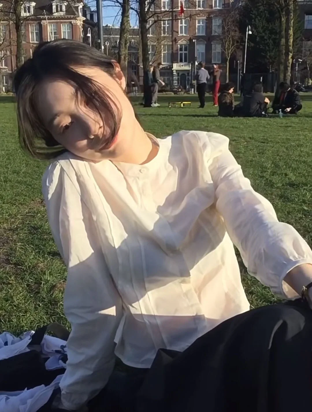 

Ammeto Long Sleeve Pleated Stand Collar Shirt Women's Loose Fit Cotton Commute Style Shirt Comfortable Breathable Cotton