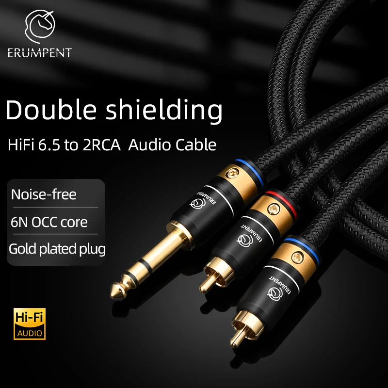 6N OCC HiFi 6.5mm to 2RCA Audio Cable for CD Amplier Gold Plated Plug Stereo 6.5mm TRS Jack to Subwoofe Splitter 2RCA Male Cable