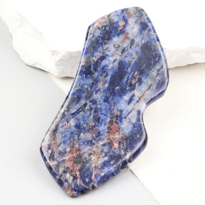 Natural Crystal Blue-Patterned Stone Beard-Shaped Toothed Scraping Board Suitable For Body And Face Scraping And Massage.