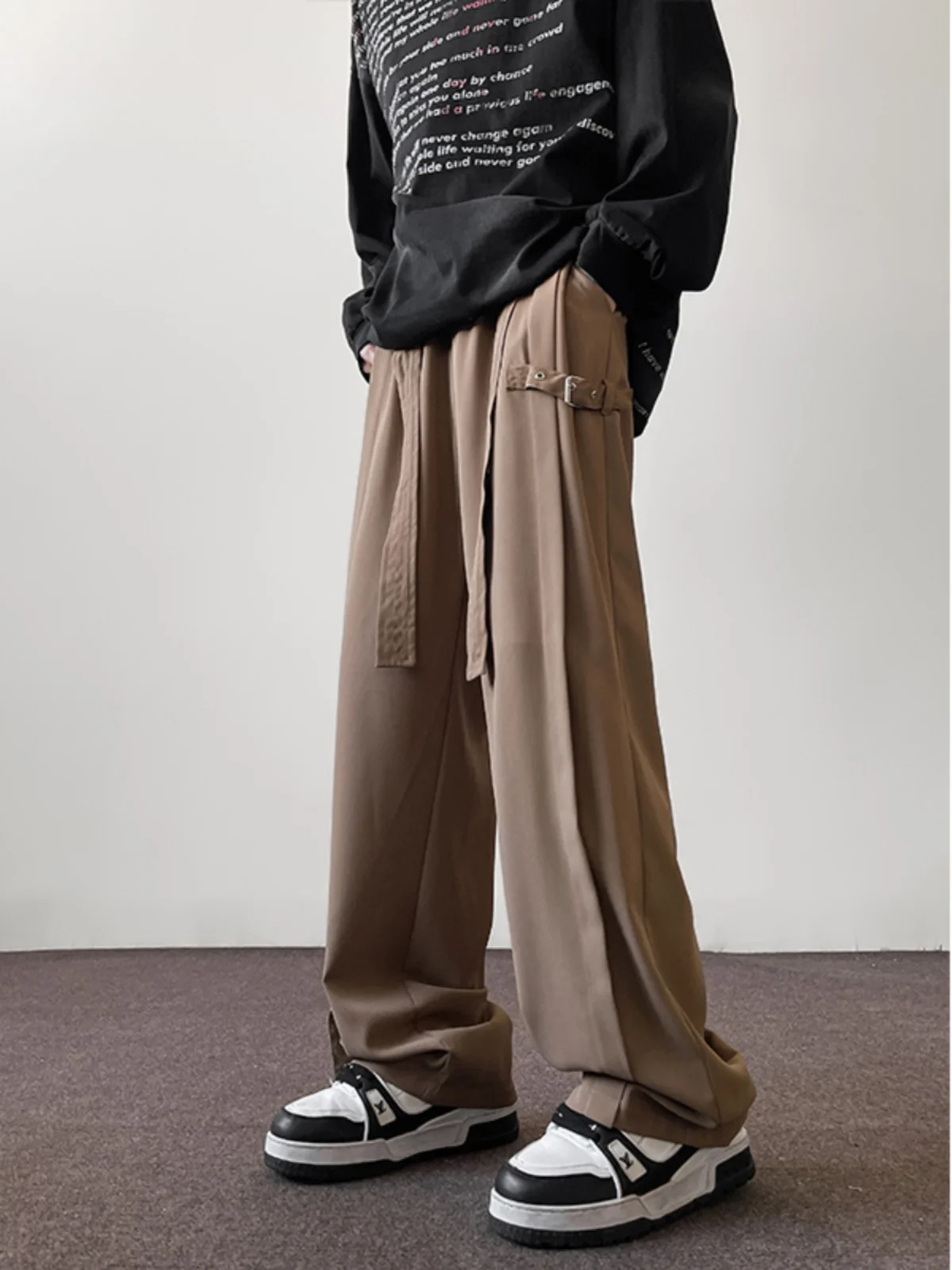 

Men's Straight Leg Casual Pants Spring Autumn 2024 New Sle American Retro Loose Wide Leg Drapey Suit Trousers