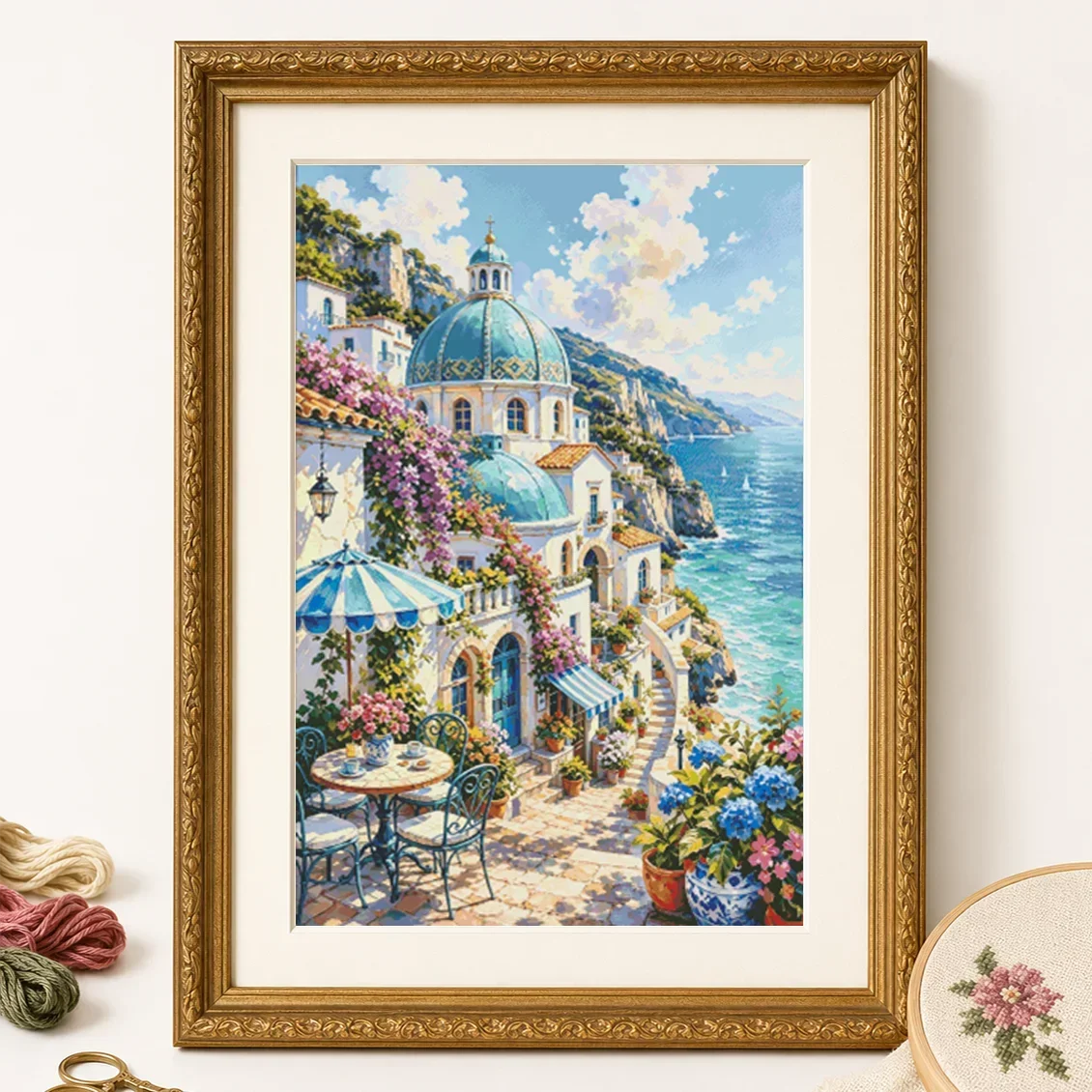 Stamped Cross Stitch Kit 11/14/16/18CT Printed Canvas Cotton Thread Embroidery Craft Wall Decor[ZZ8896 - Italian Coast Holiday]