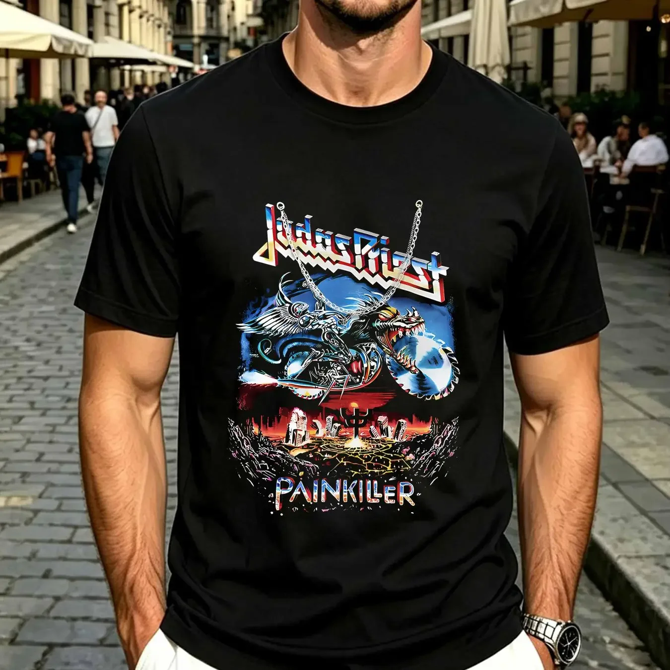 washed T Shirt Vintage Judas Priest Painkiller Rock Band Cotton S 5XL vintage Washed fashion Slightly Casual graphic Versatile