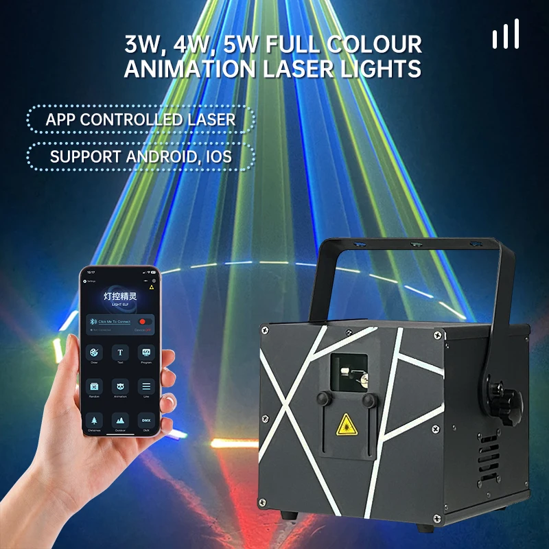 Laser-Licht 5W RGB Bluetooth Mobile App DMX-Steuerung DJ Disco Bühnenbeleuchtung für Familienfeiern Hochzeiten Live-Bühnenbeleuchtung