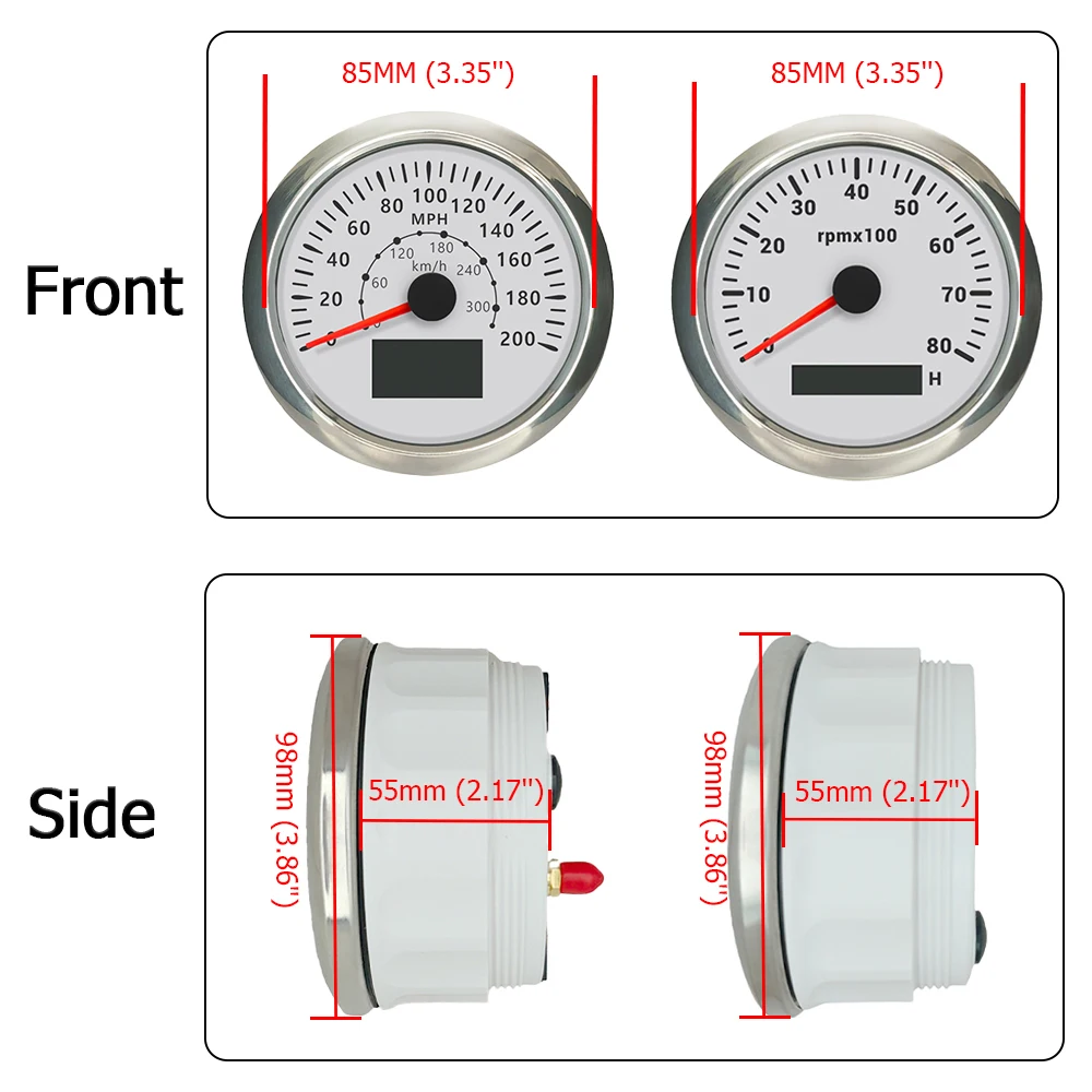 ELING 85mm GPS Speedometer 0-60MPH 80mph 160MPH + 7KRPM 8000RPM Tachometer with 7 Colors Backlight for Car Boat Yacht Universal