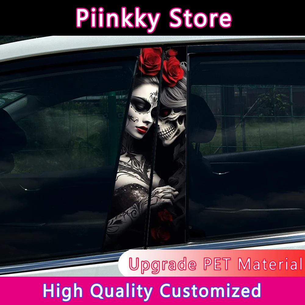 Gothic Skull Couple B-pillar Sunscreen DIY Auto Center Column Cover Scratches Car Stickers Cartoon Decoration Accessories