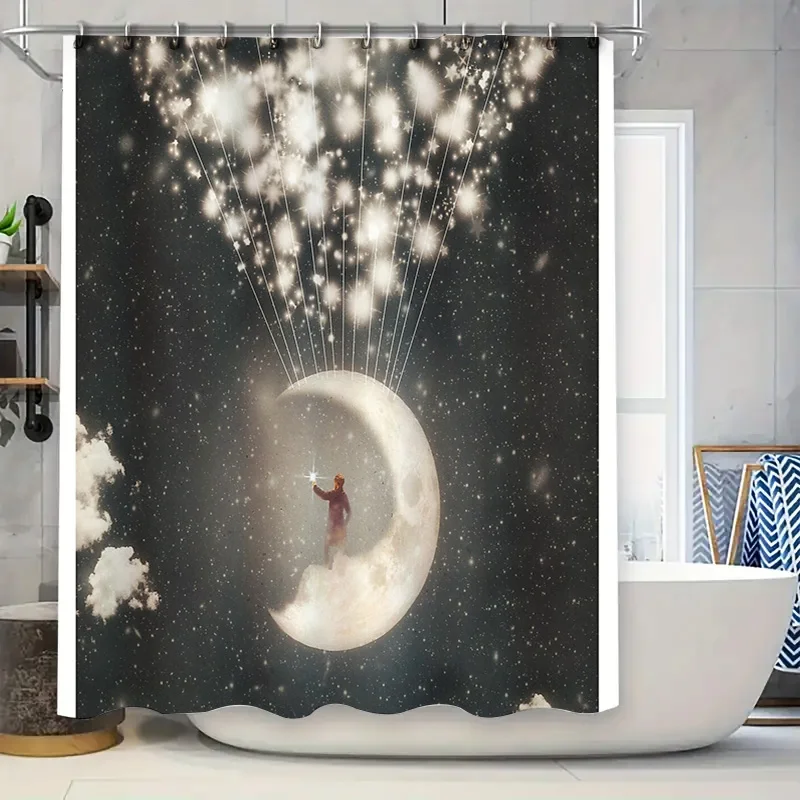 

Galaxy Moon Shower Curtain Celestial Space Starry Night Sky Decor Bathroom Curtains Vintage Cosmos Outer Space Home Decor