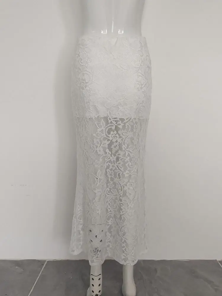 エレフィテールレーススカート、アンダーレイ付き透明デザイン、クロスボーダー2025新作、女性用ファションミディスカート