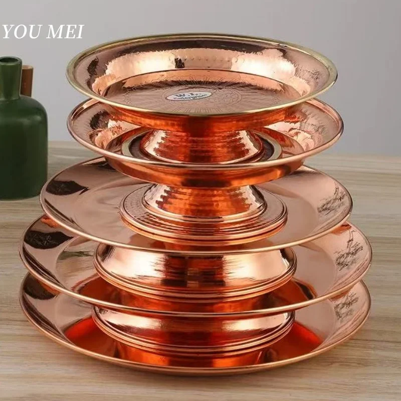 Nepal Fruit Altars Plate,Red Copper Engraving Hammer Texture Gosang Flower Manza Tray,Tibetan Offering Plate,Buddhist Items