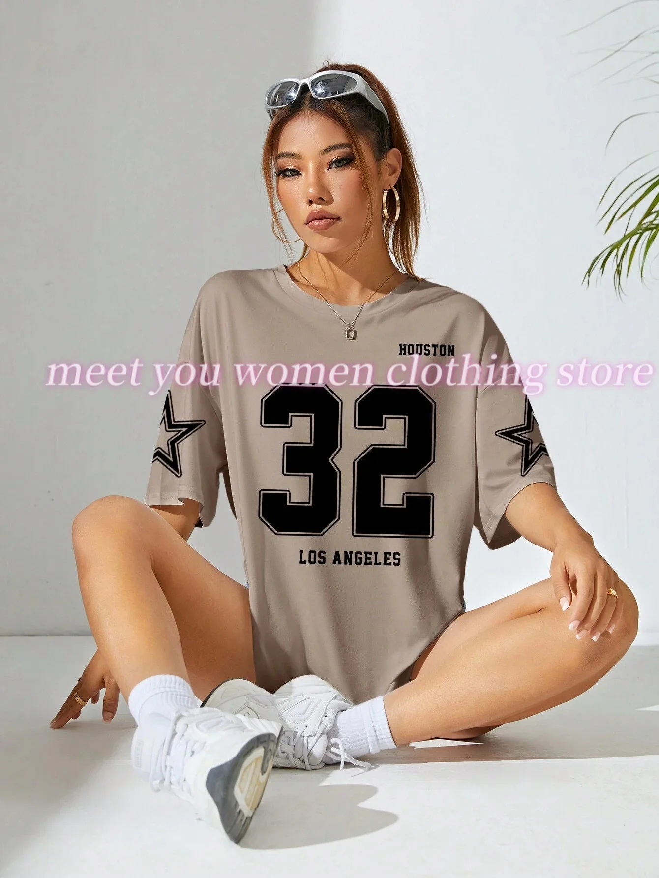 

Los Angeles Houston 32 print Woman T Shirt Girl Oversize Daily Top Female Creativity Streettshirt O-Neck T-Shirt Casual Clothes