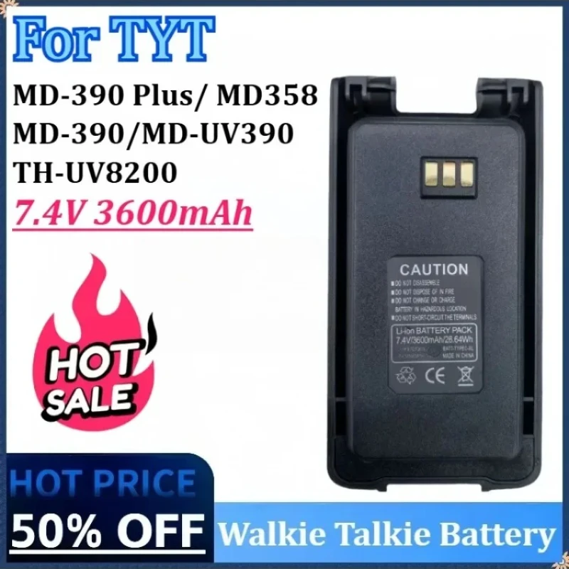 

New MD-390 Plus 7.4V 3600mAh Walkie Talkie Li-ion Battery for TYT MD-680 Type-C Charger for MD-358 TH-UV8200 Ham Two Way Radio