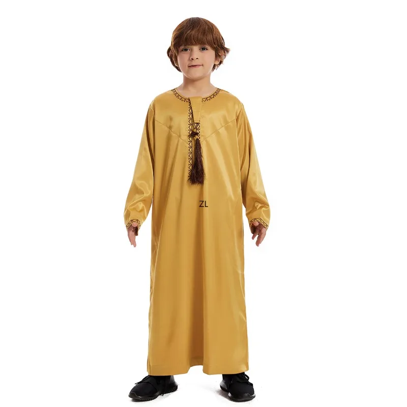 Ropa musulmana tradicional para niños, Abaya de Oriente Medio, Jubba Thobe, vestido largo para niño, caftán bordado, caftán de Ramadán