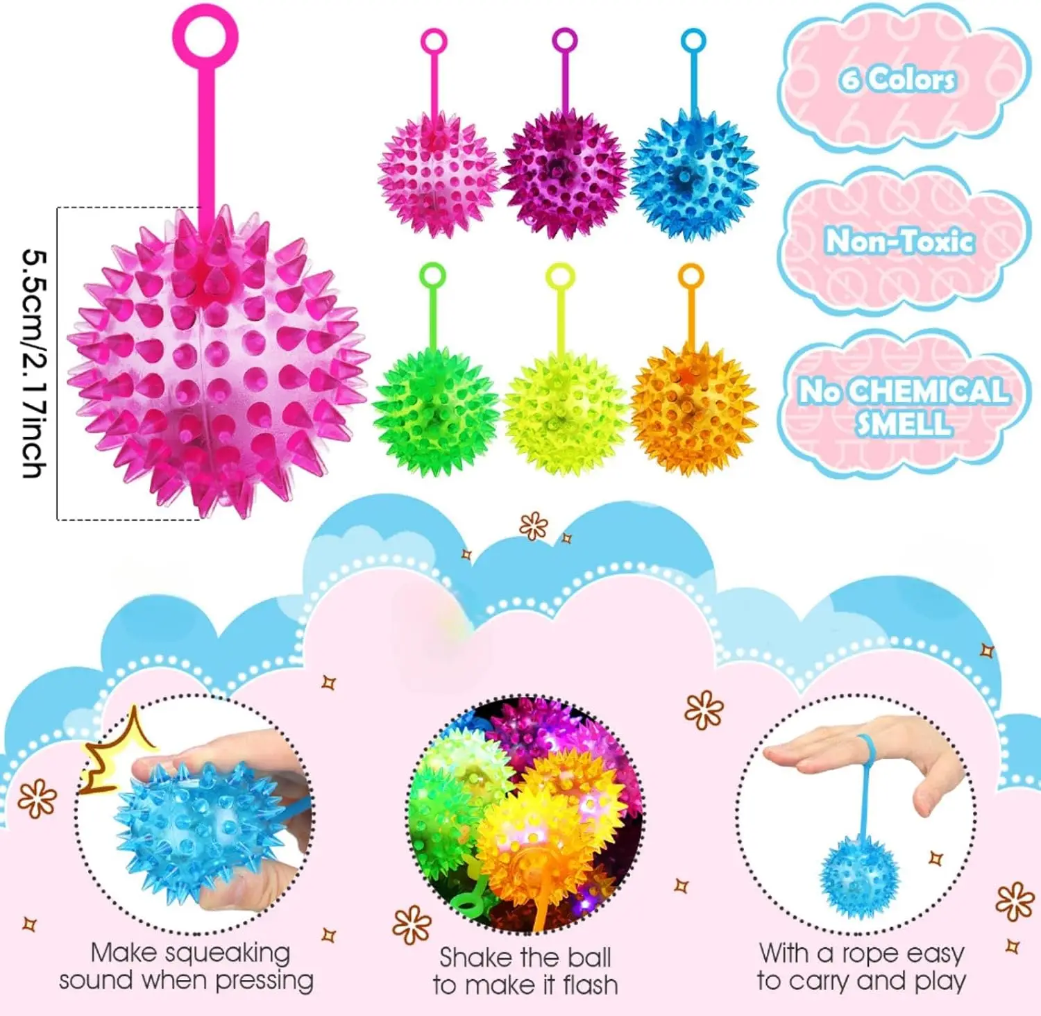 200 Pcs LED Bouncy Balls Light up Spiky Party Favors Bulk Prizes