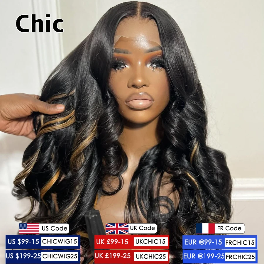 Gd Chic #1B/27 Highlight Wig Human Hair Loose Wave Real HD 13x6 Lace Frontal Wig Glueless Pre Plucked 250% Density HD Lace Wigs