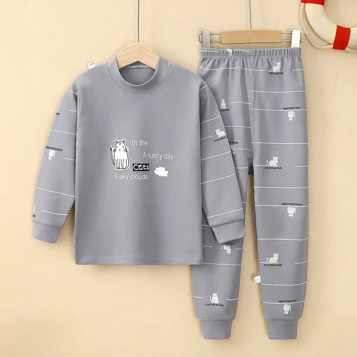 Medium Large Children\'s Spring Autumn Long-sleeved Trousers Set Cotton Thermal Underwear Cute Cartoon Pattern Boys Girls Pajamas