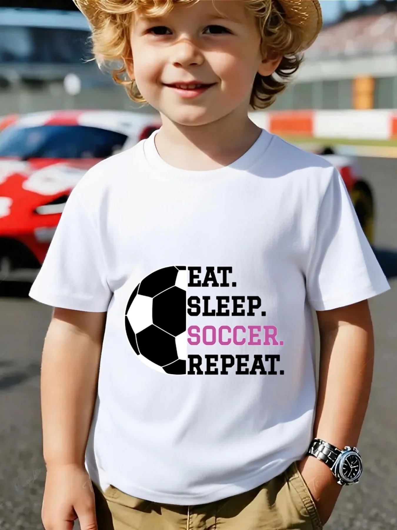 Eat Sleep Soccer Repeat Football Graphic Print Family Matching Short Sleeve Tee Boys Girls Kids Casual Sports Summer Tops
