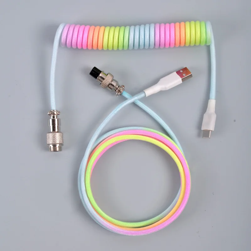 Multicolour Detachable Mechanical Keyboard Cable Navigation  Data Cable Aviation Plug Spring Cable Computer Keyboard Cable