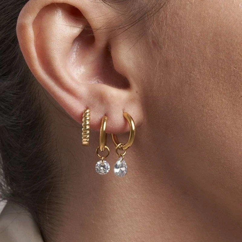 Delicate Cubic Zirconia Waterdrop Hoop Earrings Women Stainless Steel Gold Silver Color Drop Earrings Charm Daily Jewelry 2025