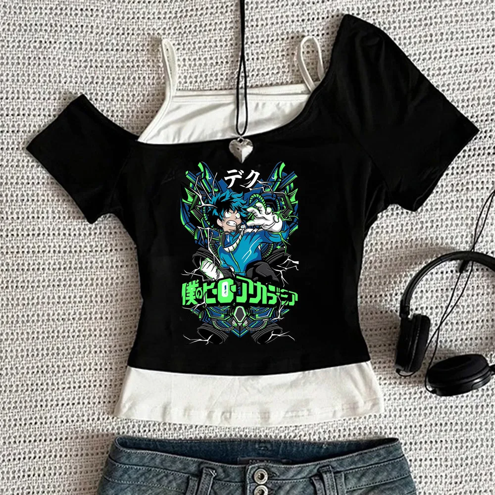 Camiseta Cropped My Hero Academia Feminina Estilo Streetwear Manga Kawaii Japonesa Harajuku Gyaru Kawaii Jojifuku Vintage