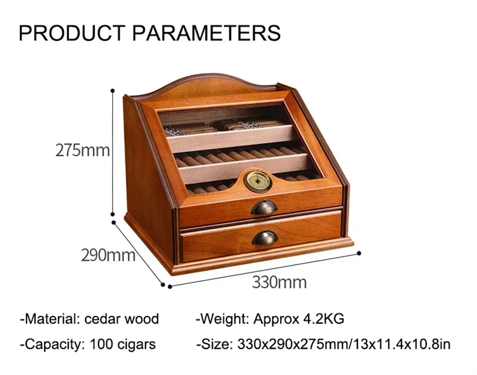 Luxury Cigar Cedar Wood Display Cabinets Beveled Rosewood Glass Window Hygrometer Humidifier Aging Storage Box Cabinet Smoking