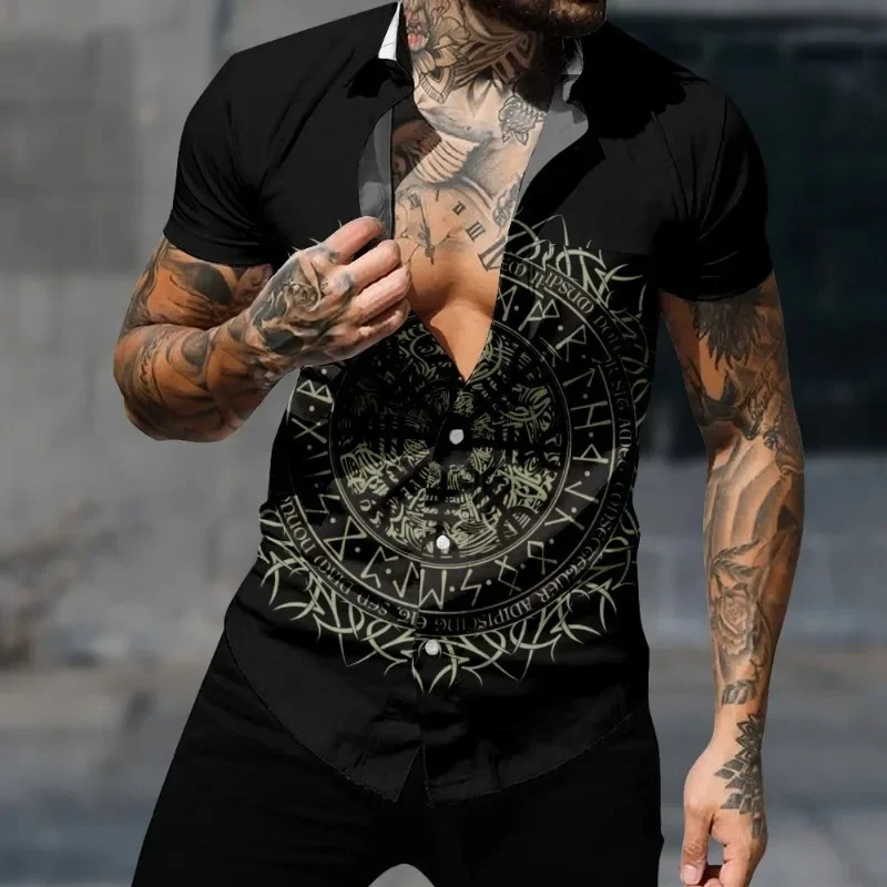 

Casual Hawaiian Shirt Short Sleeve Y2k Fashion Men Viking Style Streetwear Tops Trendy Harajuku 3D Print Cozy Beach Clothes