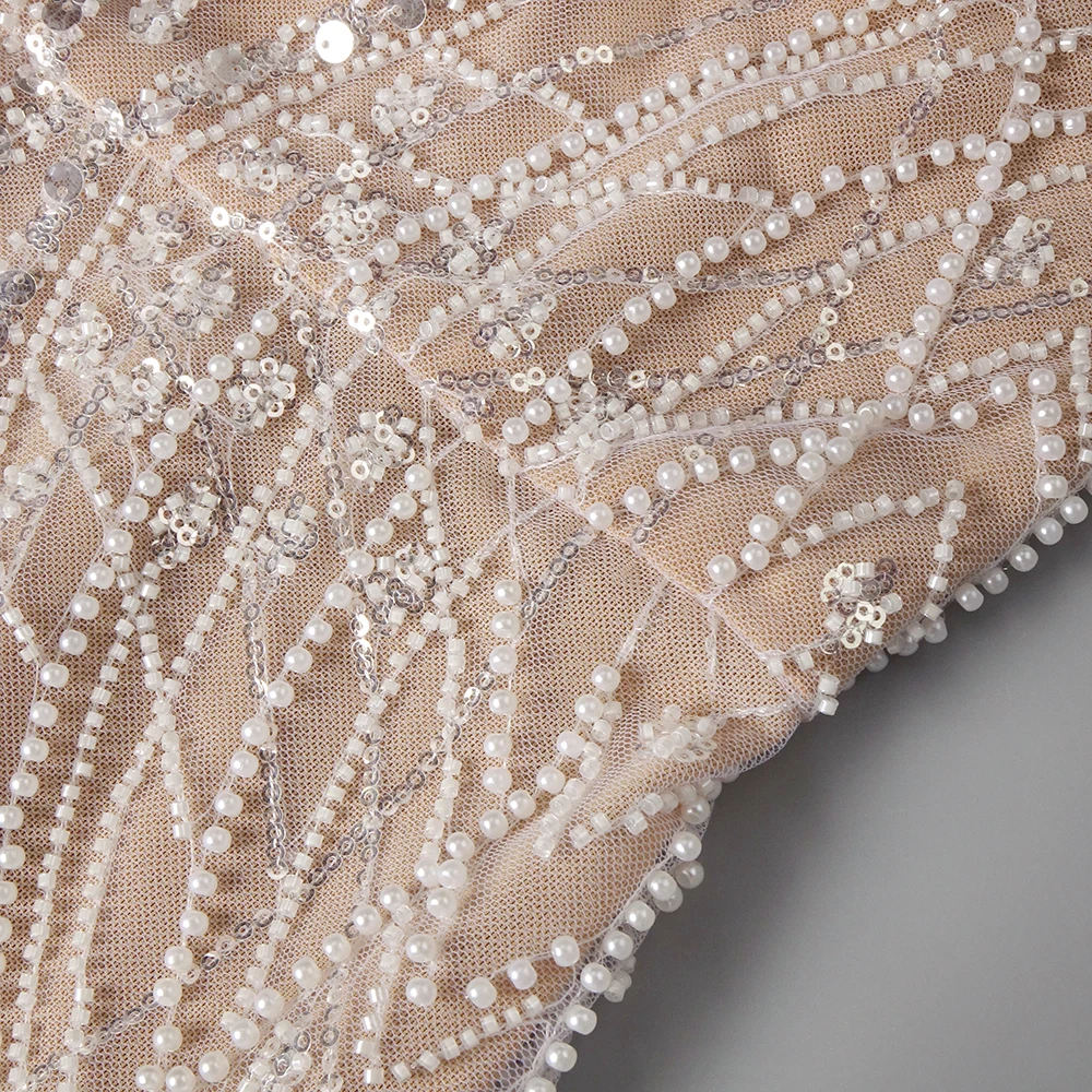 فستان سهرة مطرز بالكريستال الفضي PB مع فتحة ثقب المفتاح، فستان طويل أنيق بدون أكمام للحفلات والمناسبات الرسمية