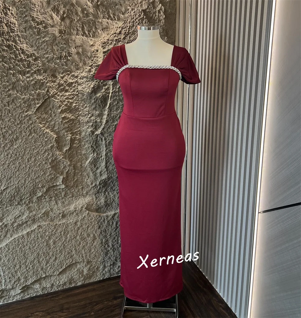 Charmeuse personalizado strass pescoço quadrado vestidos midi retos sob medida ocasião clássico requintado vestido de festa à noite