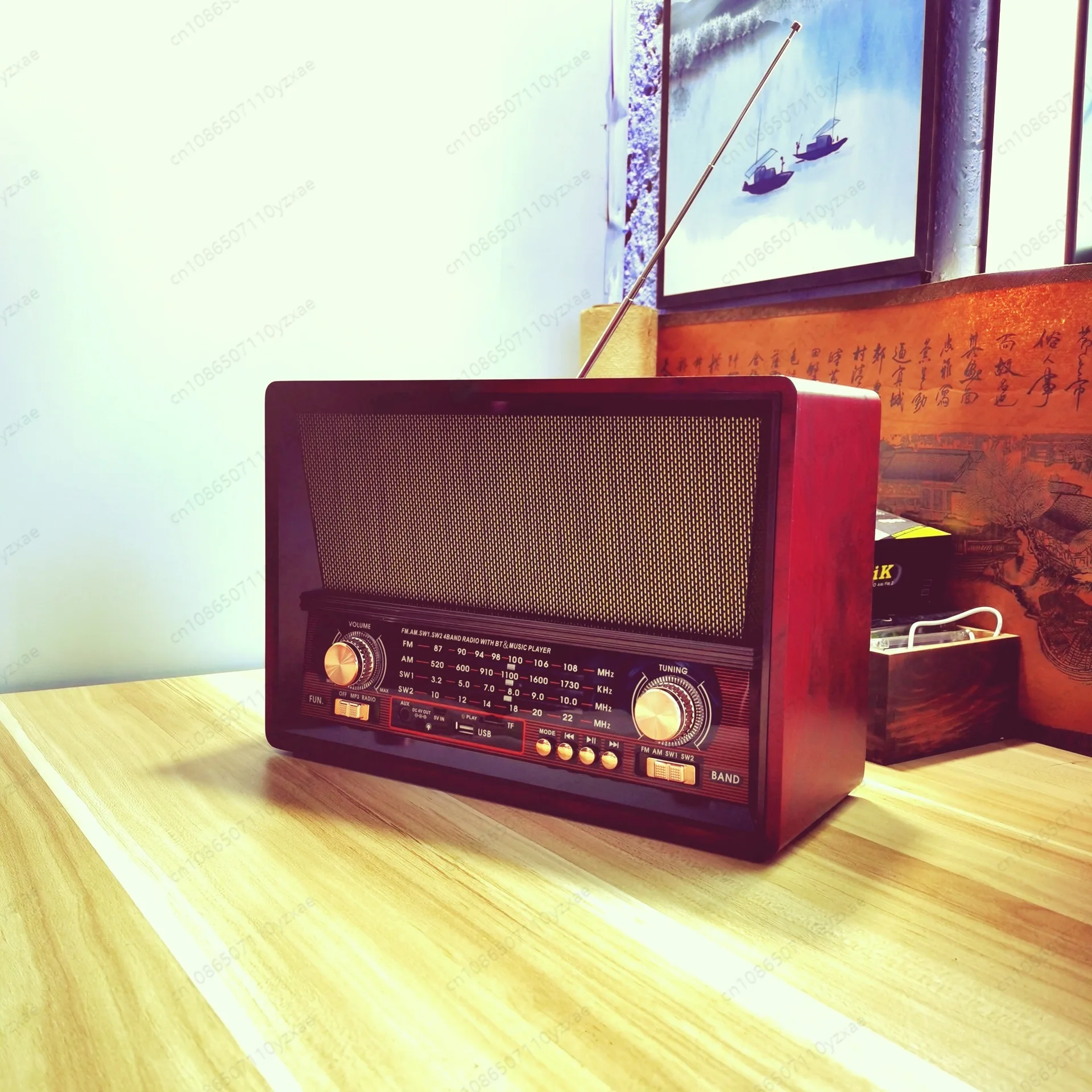 Retro  Multi Band Radio FM AM SW Shortwave Receiver Bluetooth Audio Speaker Support USB TF Card Play Vintage Desktop Radio