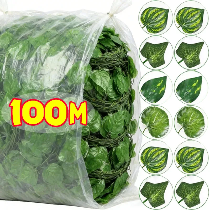 Decoración del hogar, guirnalda de hojas de hiedra Artificial, plantas de vid, follaje falso, flores, enredadera, corona de hiedra de hojas verdes