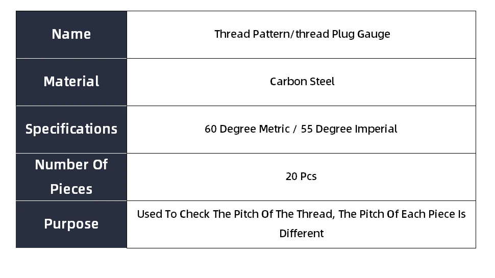 55/60 Degree Thread Plug Gauge Metric Imperial Gear Tooth Screw Pitch Gauges Carbon Steel Measuring Tool Tap Thread Measurement