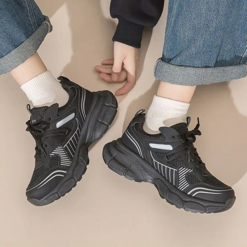 Silver Dad Shoes Unisex Foot Slimming Campus Sports Sneakers Breathable Lightweight Rubber Sole Round Toe Sports Running Shoes image 4
