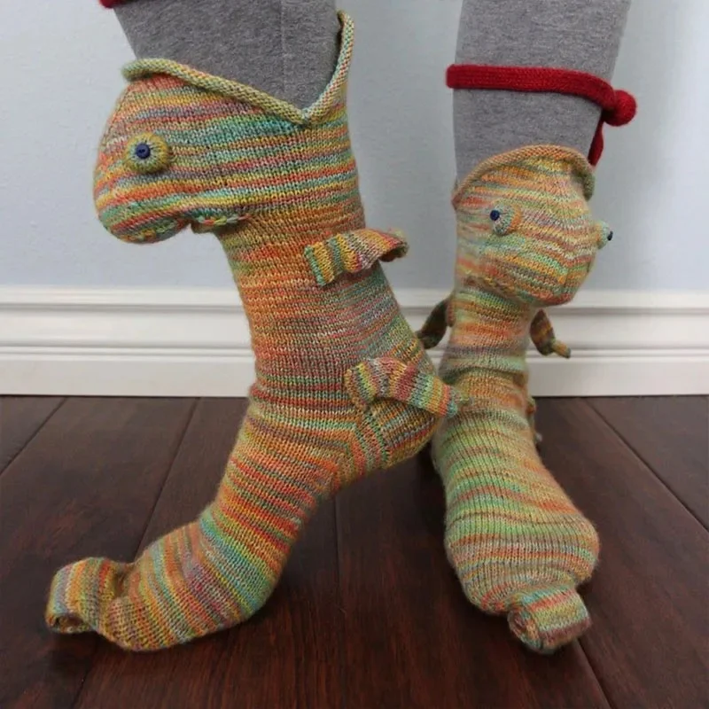 Christmas Socks Shark Fish Chameleon Crocodile Knit Sock Cute Unisex Novelty Winter Warm Floor Knitting Sock Gifts for Woman Man