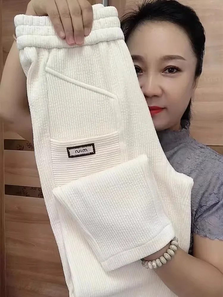 カジュアル原宿スレコーデュロイパンツ女性の Thiened Fce スノーベルベットキャロットパンツハイウエストロングパンツ韓国スレ