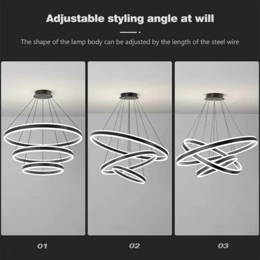 LED Pendant Lights Modern Creative Circular Dimmable Decorative Light Living Room Dining Room Hotel Interior Decorative Light