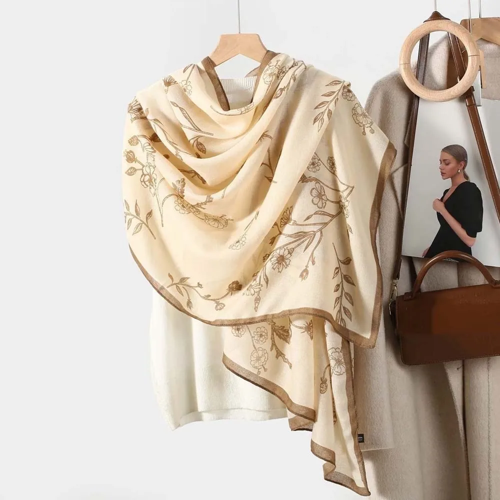 

Breathable Women Floral Scarf Long Bird Patterned Thin Large Shawl Sweat-absorption Lightweight Sunscreen Headscarf Gift