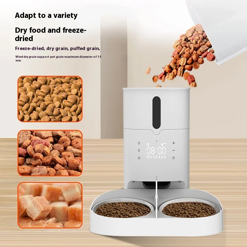

STLF Smart Double-Plate Stainless Steel Pet Bowl Feeder 4L Eco-Friendly Dog Cat Bowl App Remote Control Solid Pattern