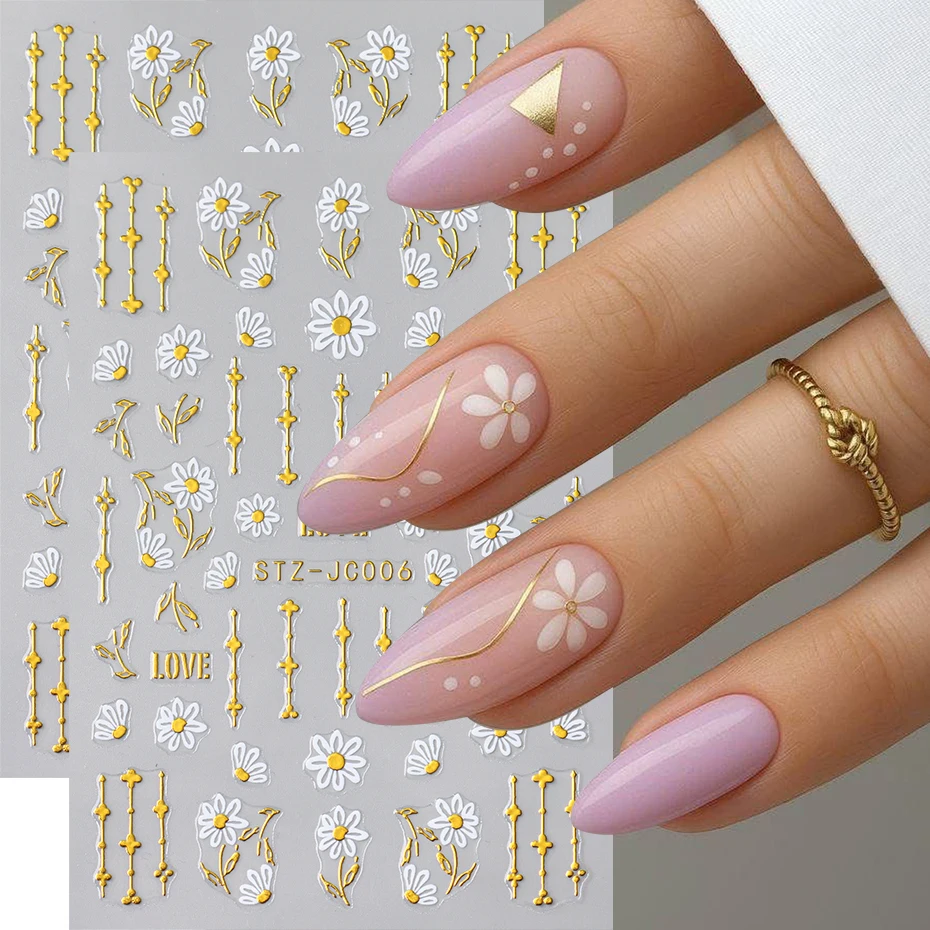 Adesivi per nail art con fiore margherita Linee francesi abbronzanti Fiore di giglio Girasole Design Decalcomanie per unghie autoadesive per San Valentino