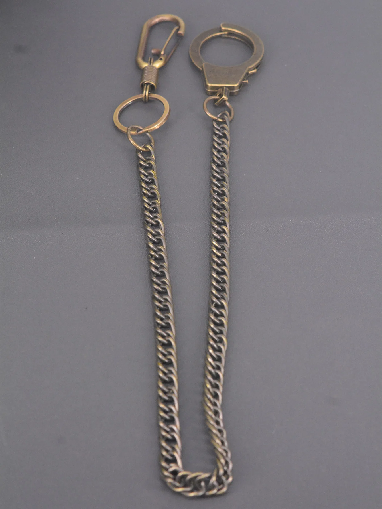 62cm Hip Hop Punk Trousers Jeans Biker Wallet Keychain with Curl Chain Spring Carabiner Buckle Finger Cuff Clip Bronze EDC Gift