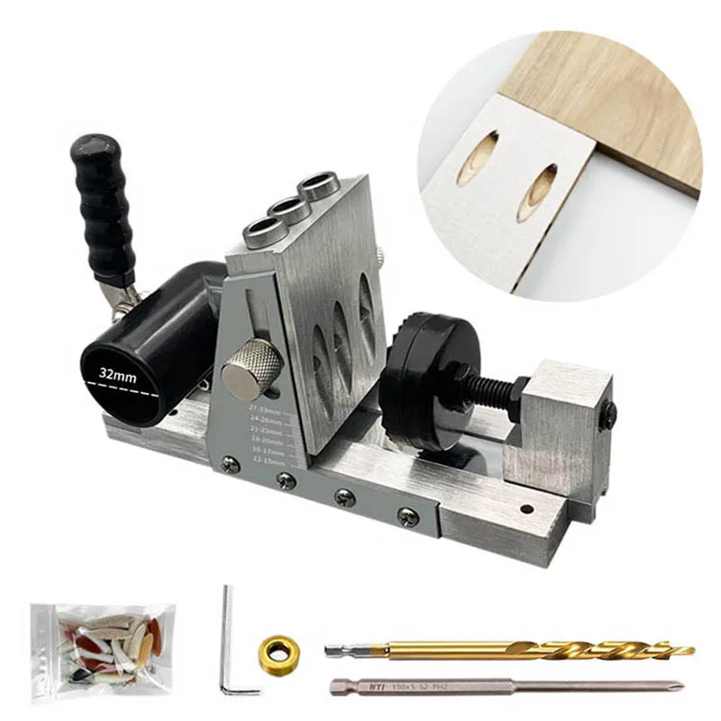 

9mm Pocket Hole Jig Kit Woodworking Oblique Hole Locator Drill Bits 15 Degree Angle Drill Guide Set Hole Puncher DIY Tools