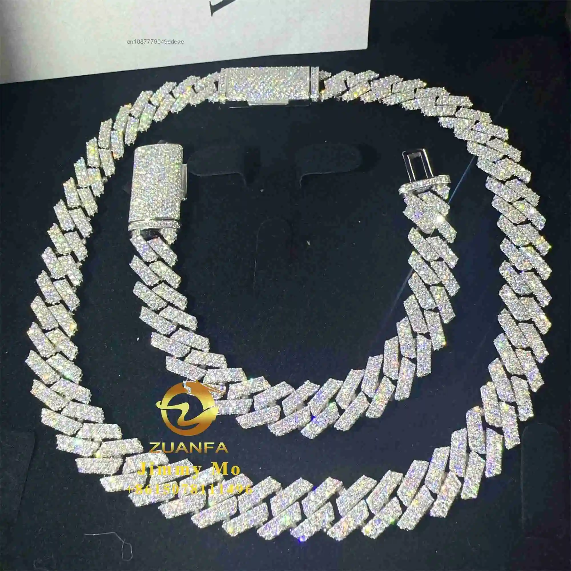 Selling Hot Pass Diamond Tester 925 Solid Silver 13mm Two Rows Iced Out Hip Hop Flawless Moissanite Diamond Cuban Link Chain..