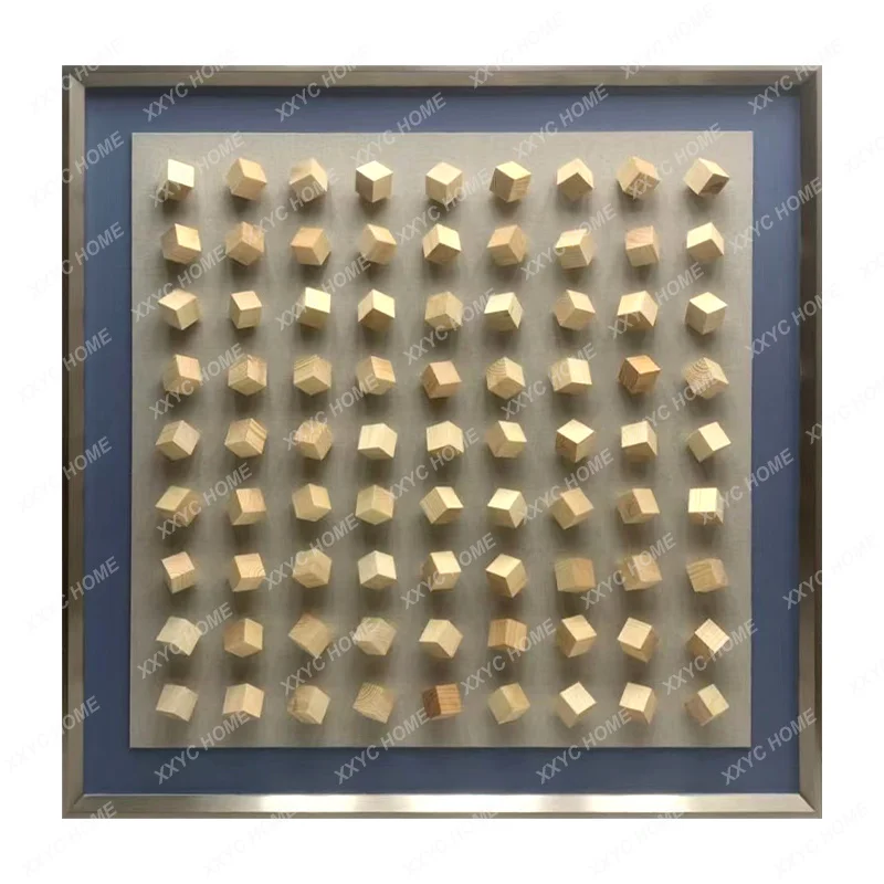 Wabi-sabi wind living room abstract relief decorative painting, entrance creative wooden block physical installation painting