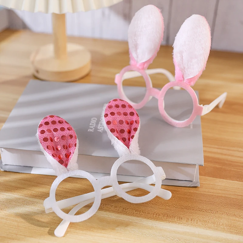 Pink Sequin Rabbit Ear Glasses Frames Happy Easter Prop Eyeglasses Frame Birthday Party Funny Photo Props Kids Gift Accessories